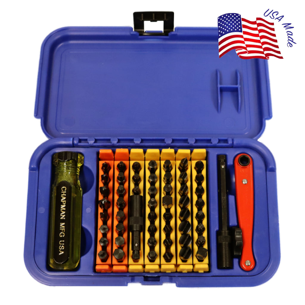 5575 Master Screwdriver Set comes with Slotted, Phillips, Metric and SAE Hex Bits, and Star bits which fit Torx screws -Blue case | Chapman MFG