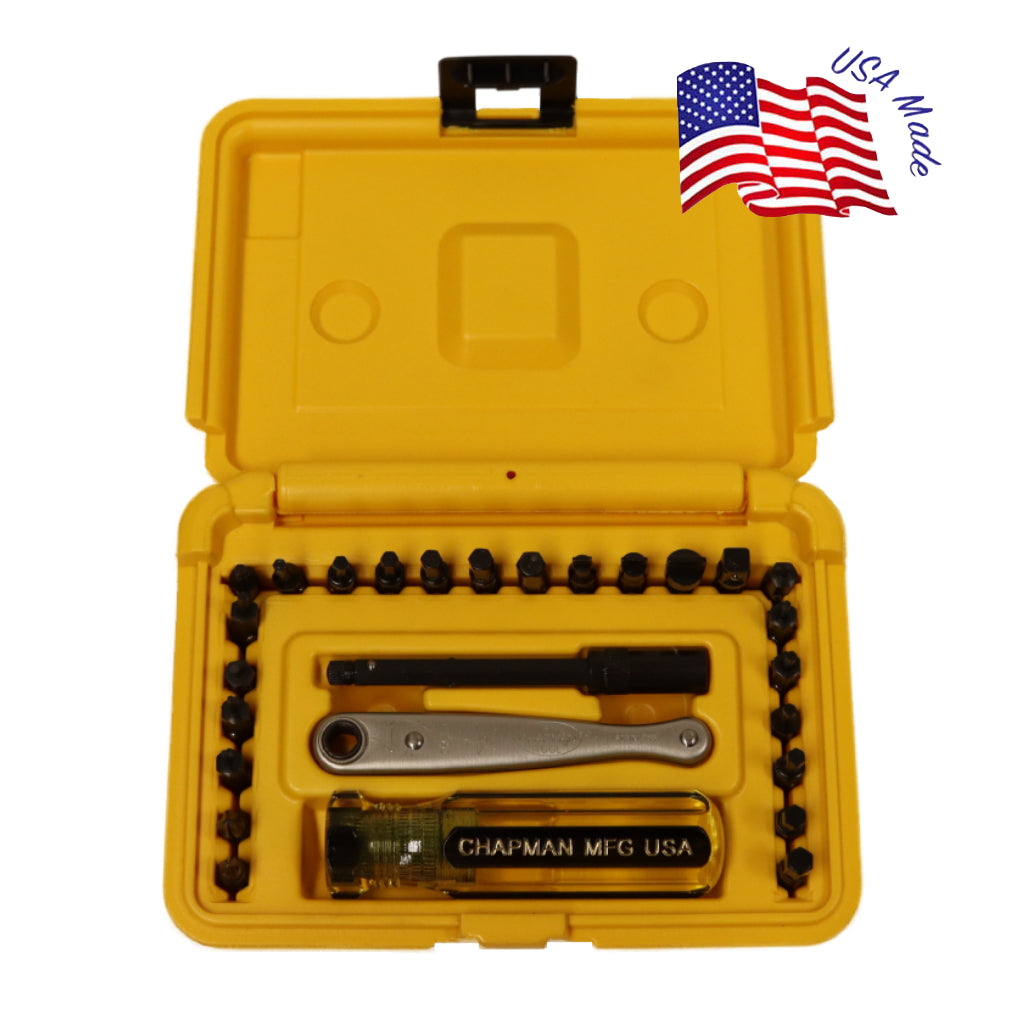 7331 SAE + Metric Allen Hex Screwdriver Set - 24 bit set with Phillips, Slotted, SAE and Metric MM Hex Bits.- Safety yellow case | Chapman MFG