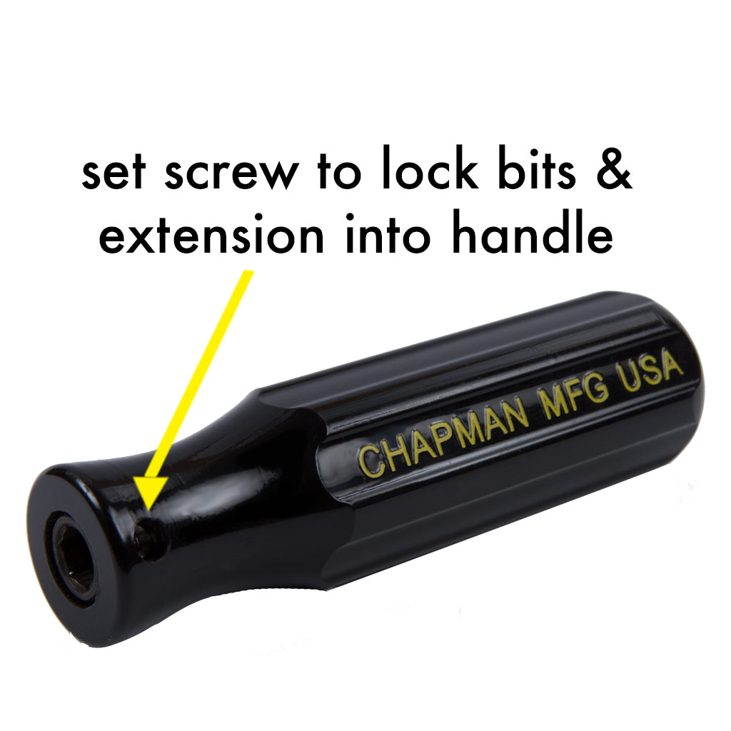 1/4" Drive Screwdriver Handle with set screw to lock bits and extension into handle| Chapman MFG