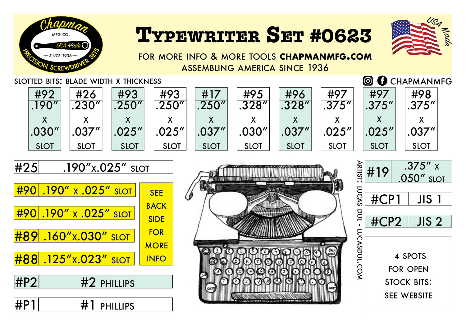 0623 Typewriter Set Bit  Parts | Chapman MFG