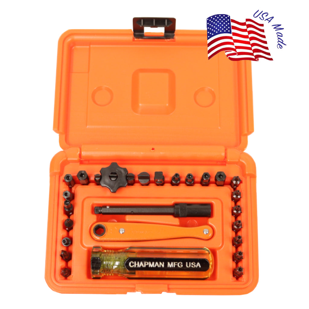 7820 Hex and Pin-In Security Set - 24 bit set with Phillips, Security Pin-In SAE Hex, Slotted, Socket Adapter & Security Torx/Anti-Theft Bit Set + Orange Case | Chapman MFG