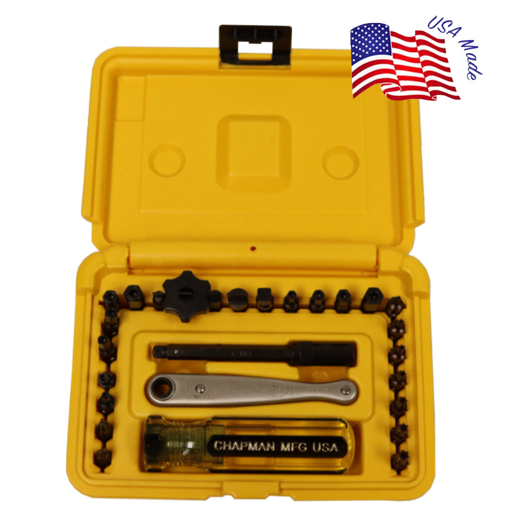 7820 Hex and Pin-In Security Set - 24 bit set with Phillips, Security Pin-In SAE Hex, Slotted, Socket Adapter & Security Torx/Anti-Theft Bit Set + Safety Yellow Case | Chapman MFG
