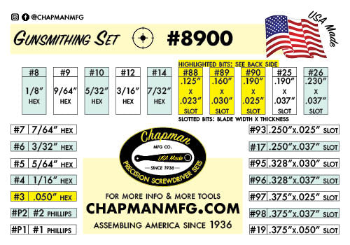 8900 Gunsmithing Set - Bit Parts List | Chapman MFG